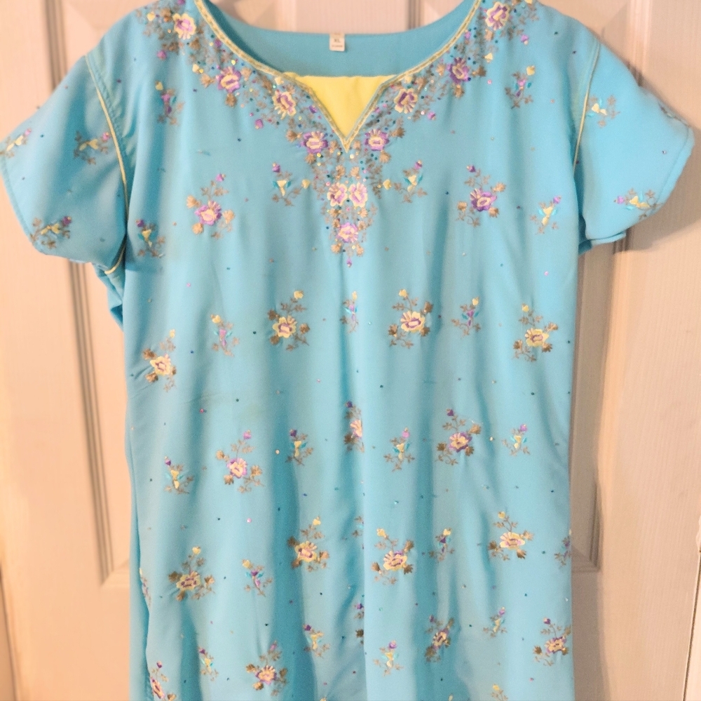 Salwar Kameez/Kurta set turquoise yellow XL - Picture 2 of 9